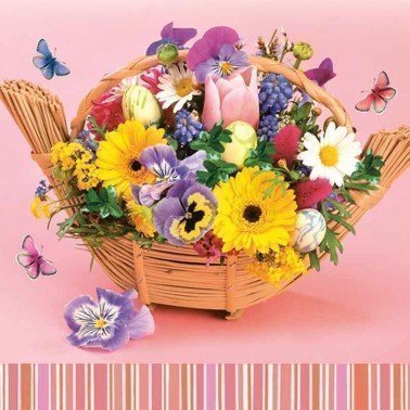 Servilletas para decoupage Colourful Bouquet in a Basket 33 X 33 cm.