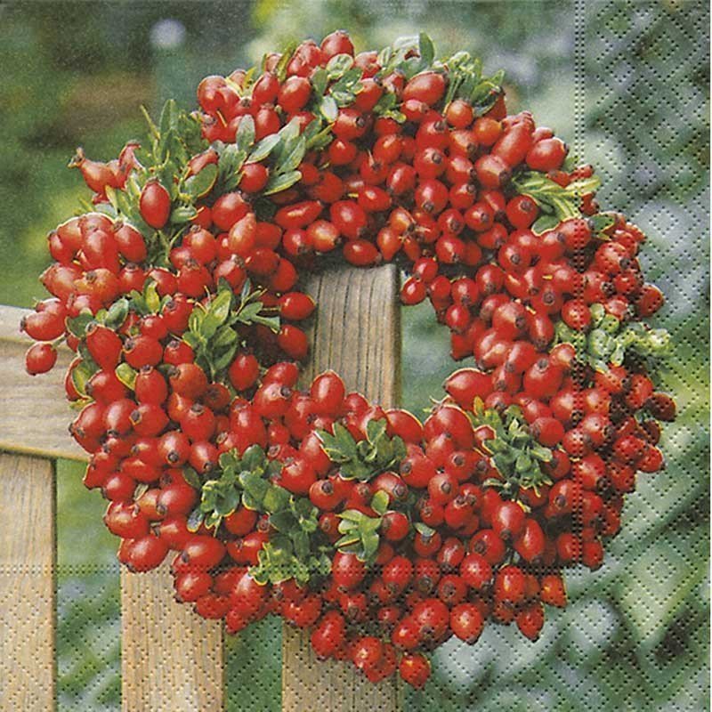 Servilletas para decoupage Rosehip wreath 33 X 33 cm.